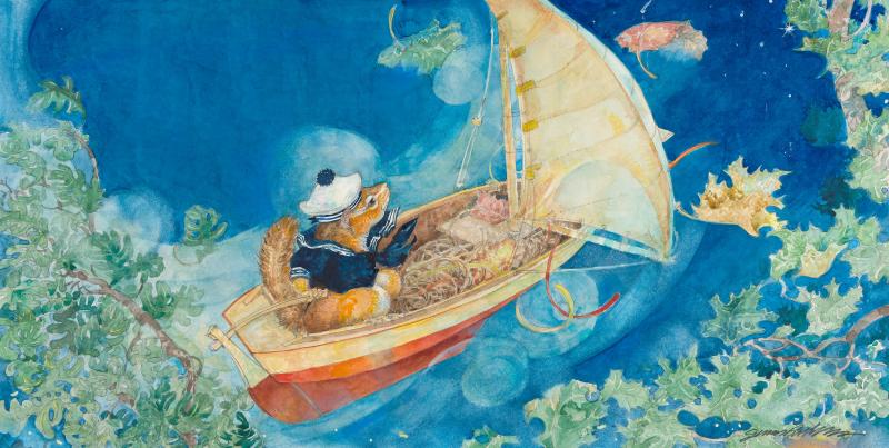 Illustration of mouse sailing.