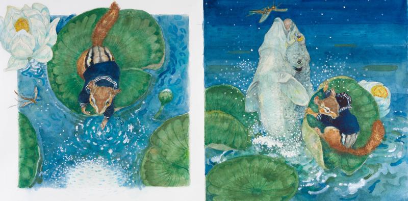 Illustration of Mouse on lily pads.