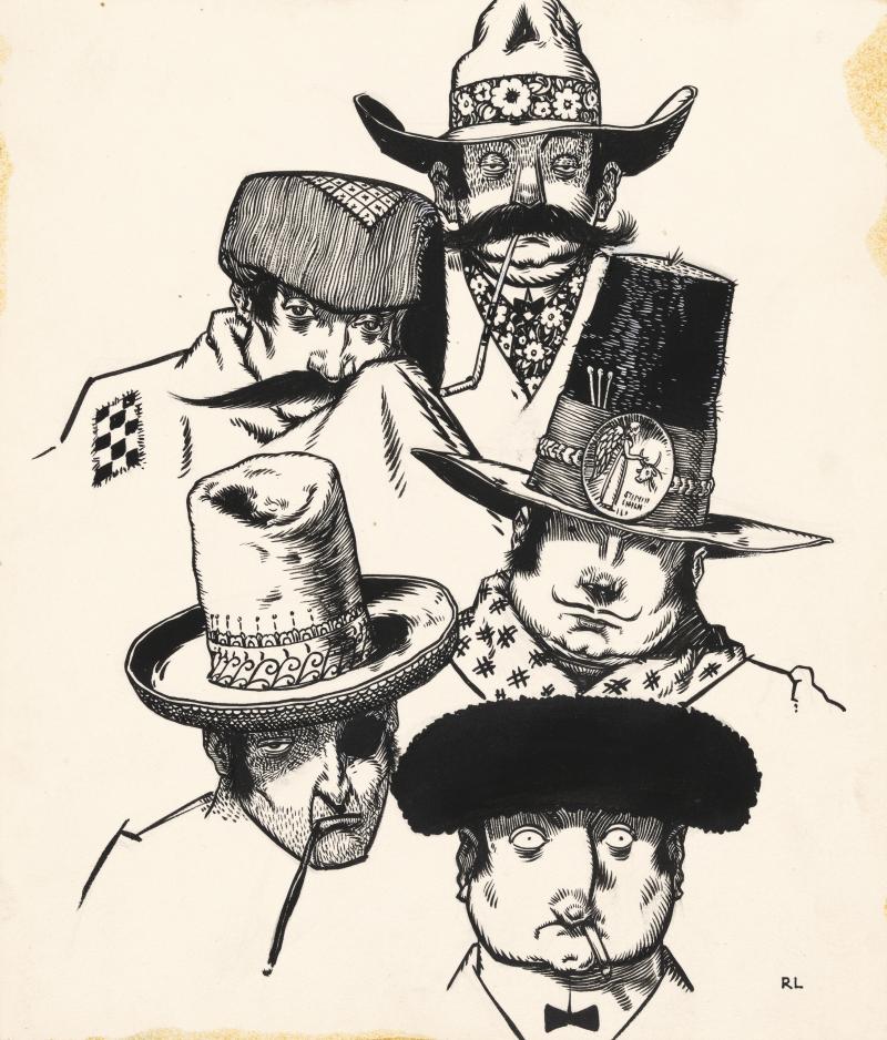 Ink drawing of matadors faces.