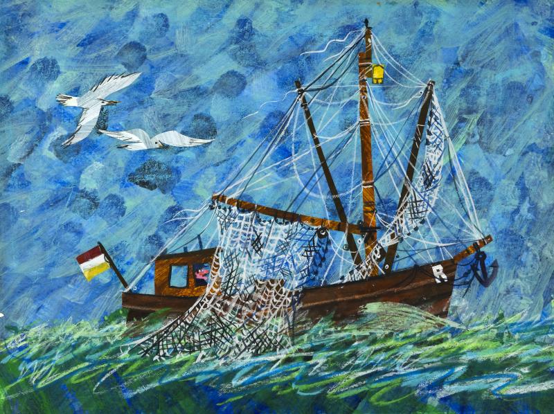 Illustration of boats on water.