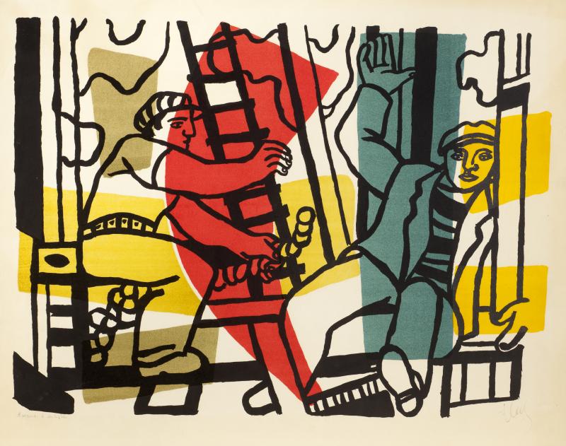 Illustration of construction workers in abstract colors