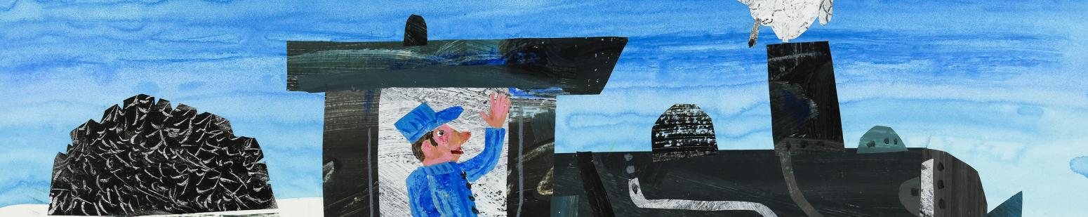 An illustration of a train with sheep coming out of the engine.