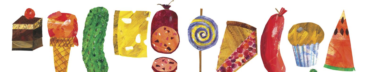 Illustration of party foods. 