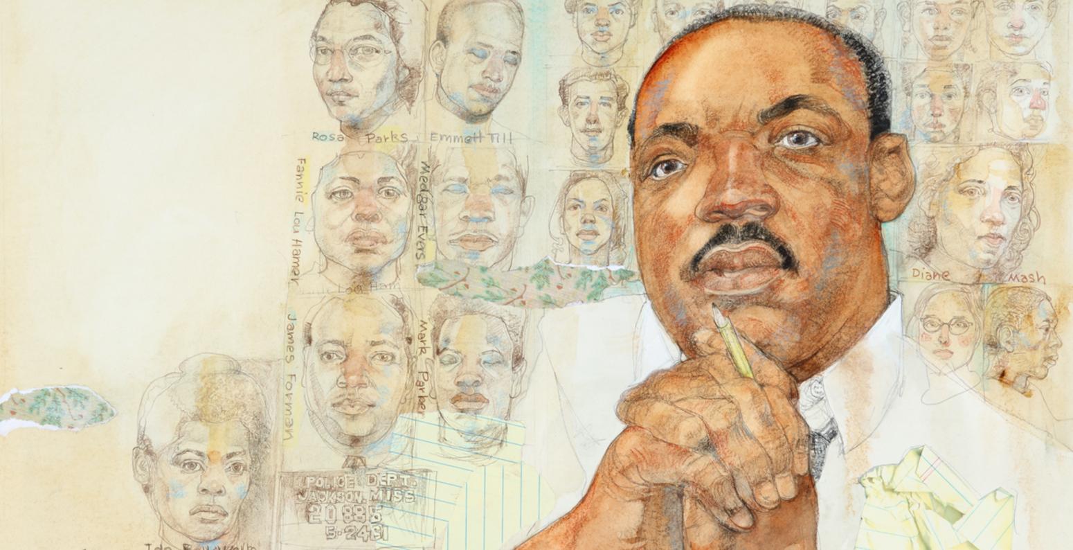 Watercolor illustration of Martin Luther King, Jr, by Jerry Pinkney