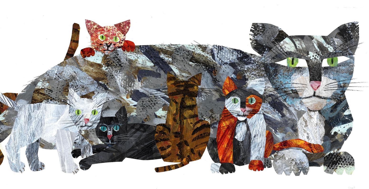 Illustration of mom cat with kittens.