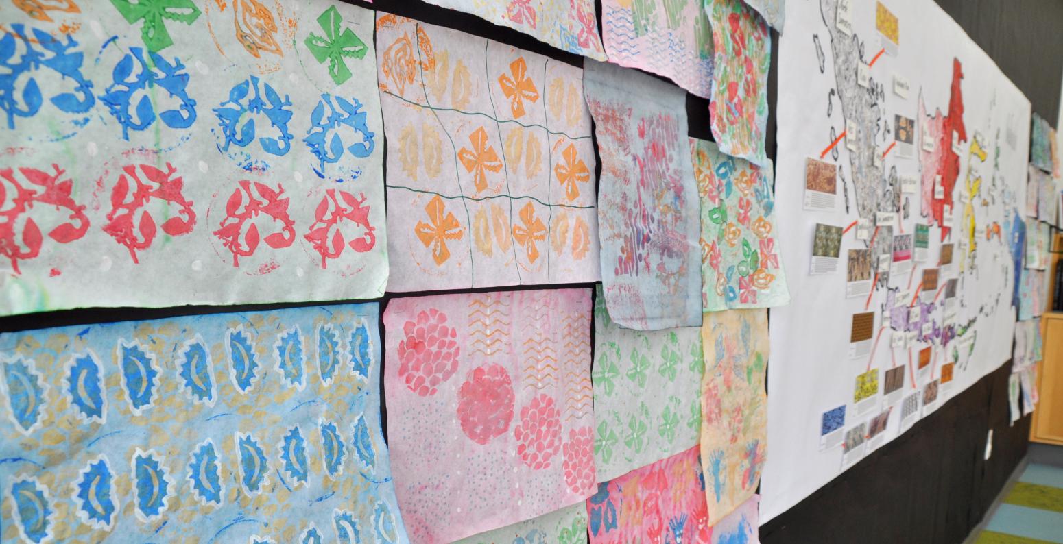 A close-up look on various patterns of batik papers created by guests in the Art Studio. 