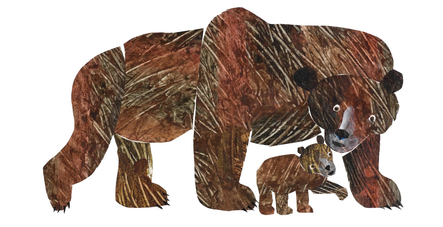 Illustration of brown bear with baby bear. 