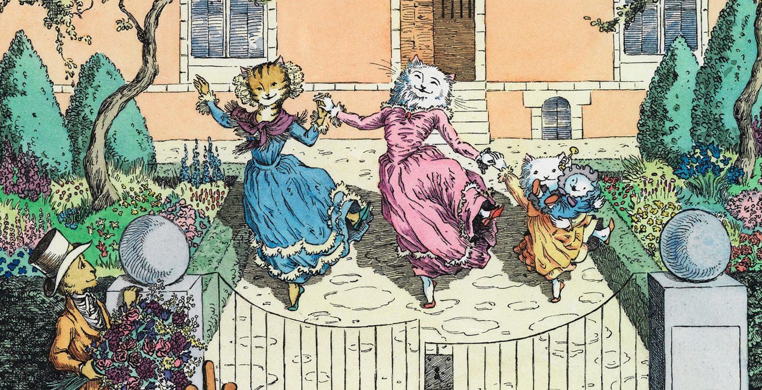 Illustration of cats dancing. 
