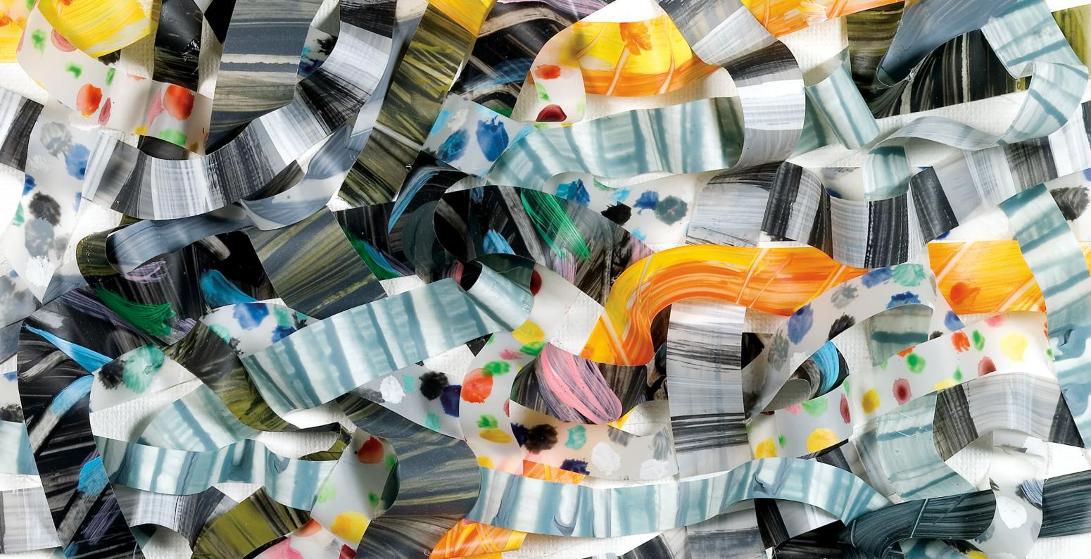 Abstract artwork of colored ribbons. 