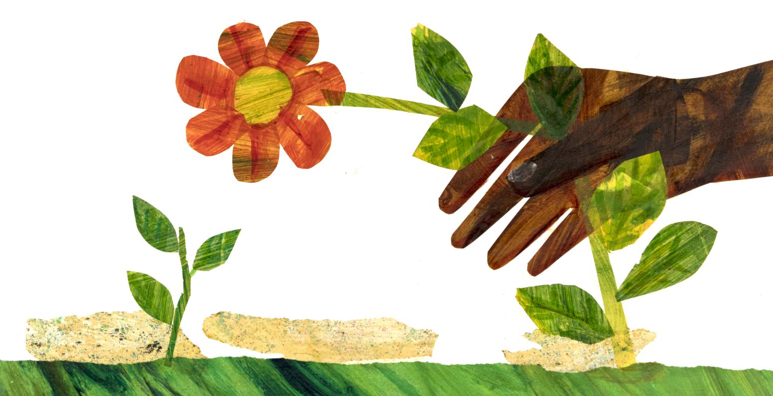 Illustration of hand picking flower.