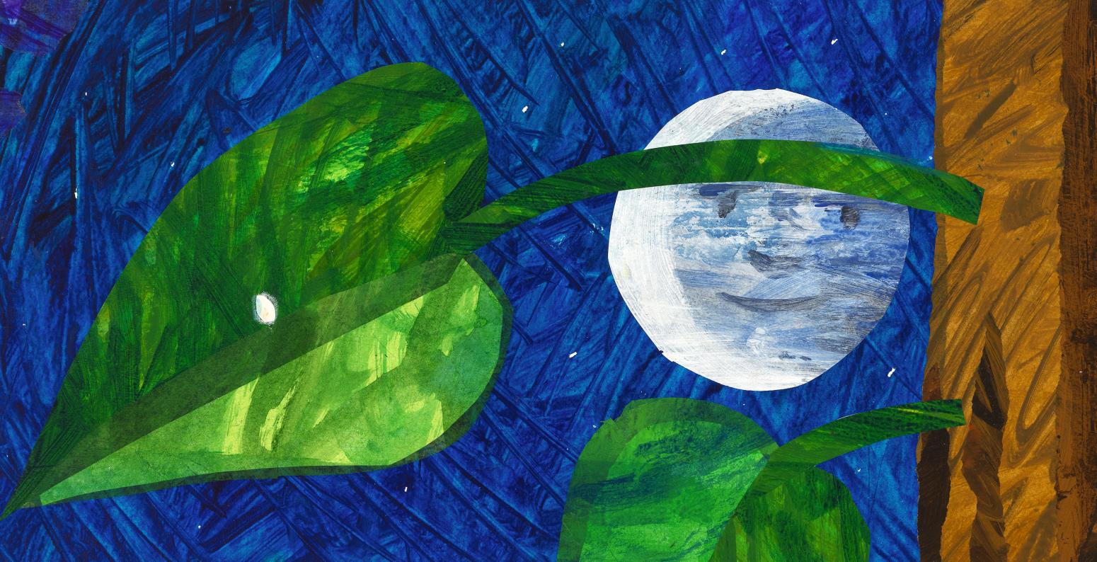 Illustration of leaf and moon. 