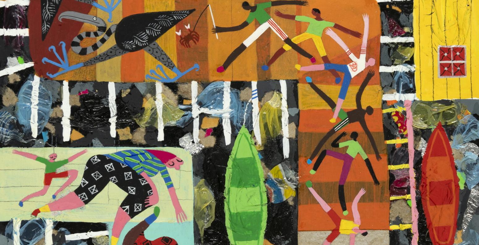 Illustration of abstract shapes and people.