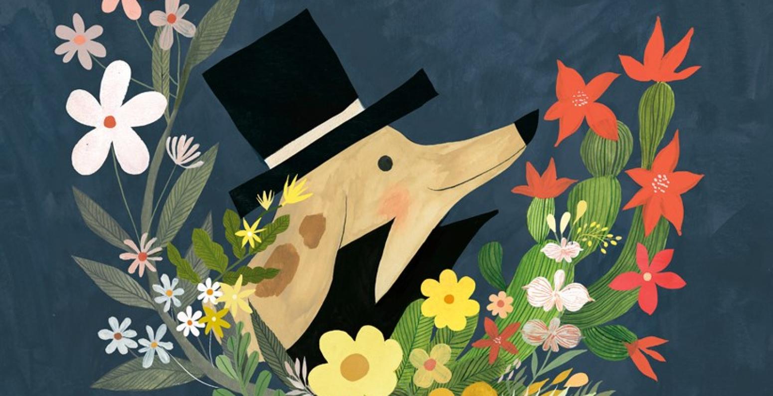 illustration of a brown dog wearing a top hat