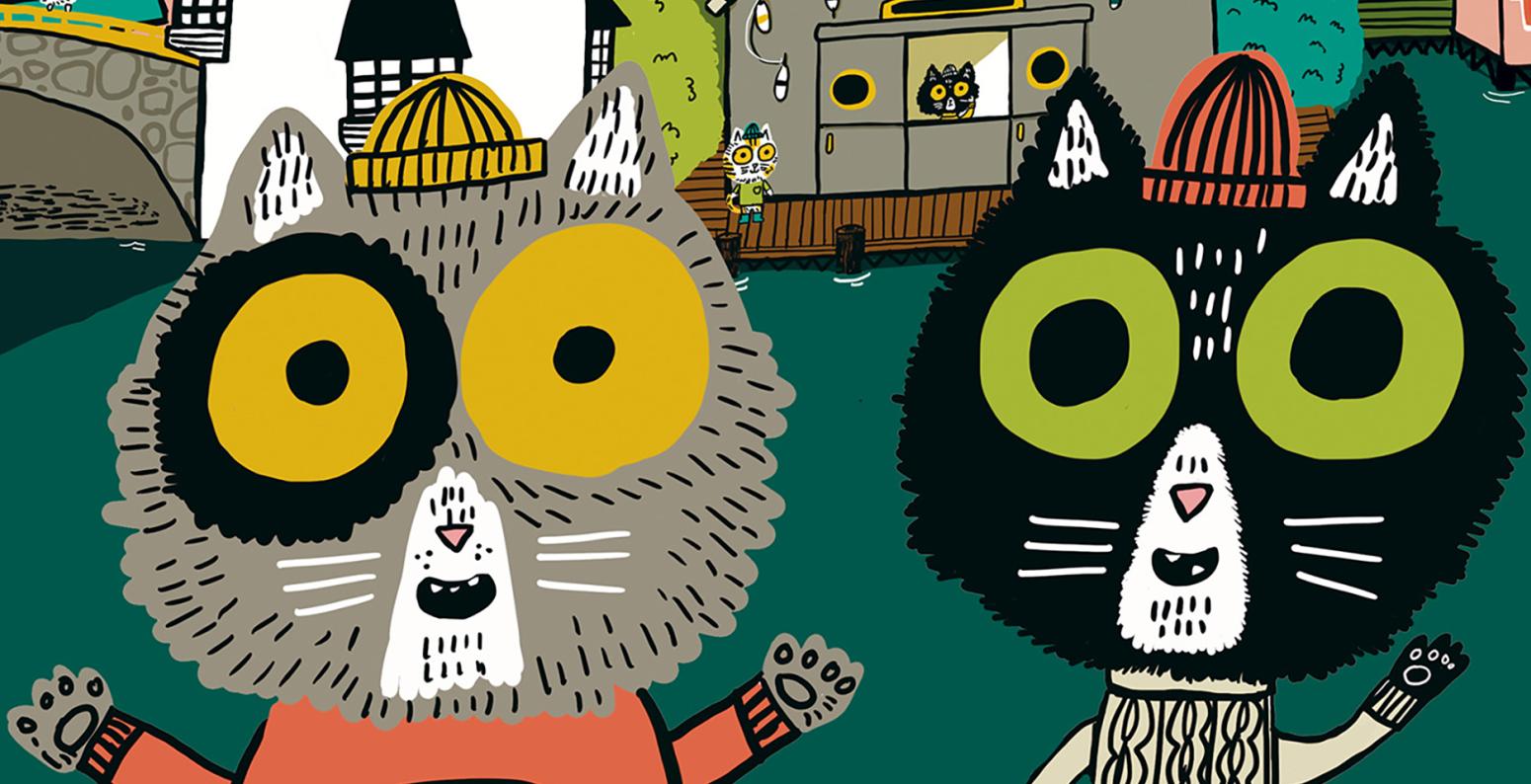illustration showing two cats in knit sweaters