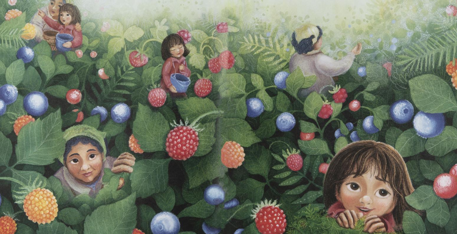 Image of people in raspberry patch.