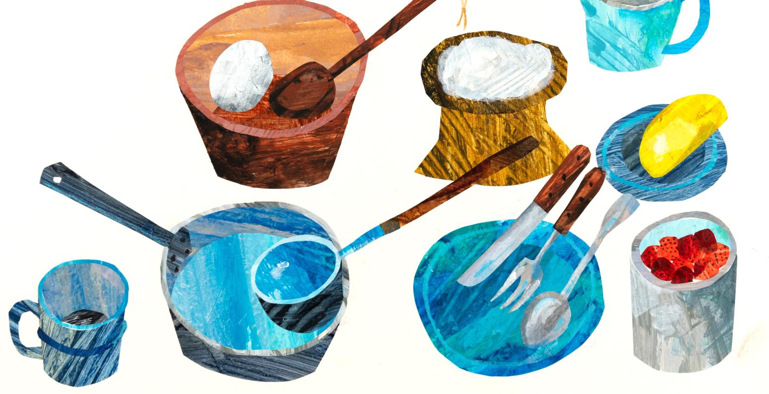 Collage illustration of dishes. 