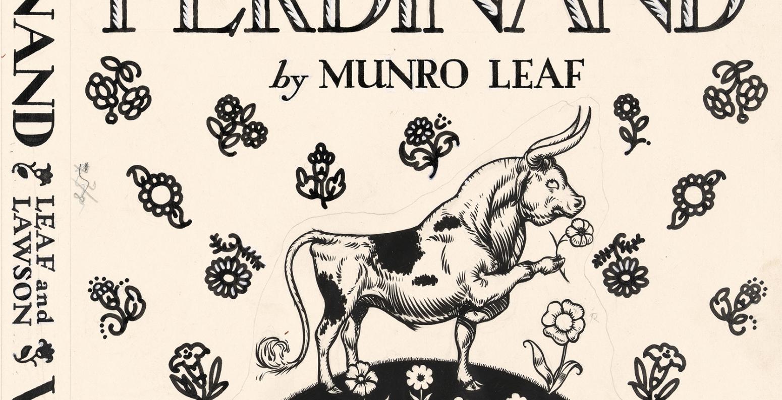 Cover of bull smelling flowers. 