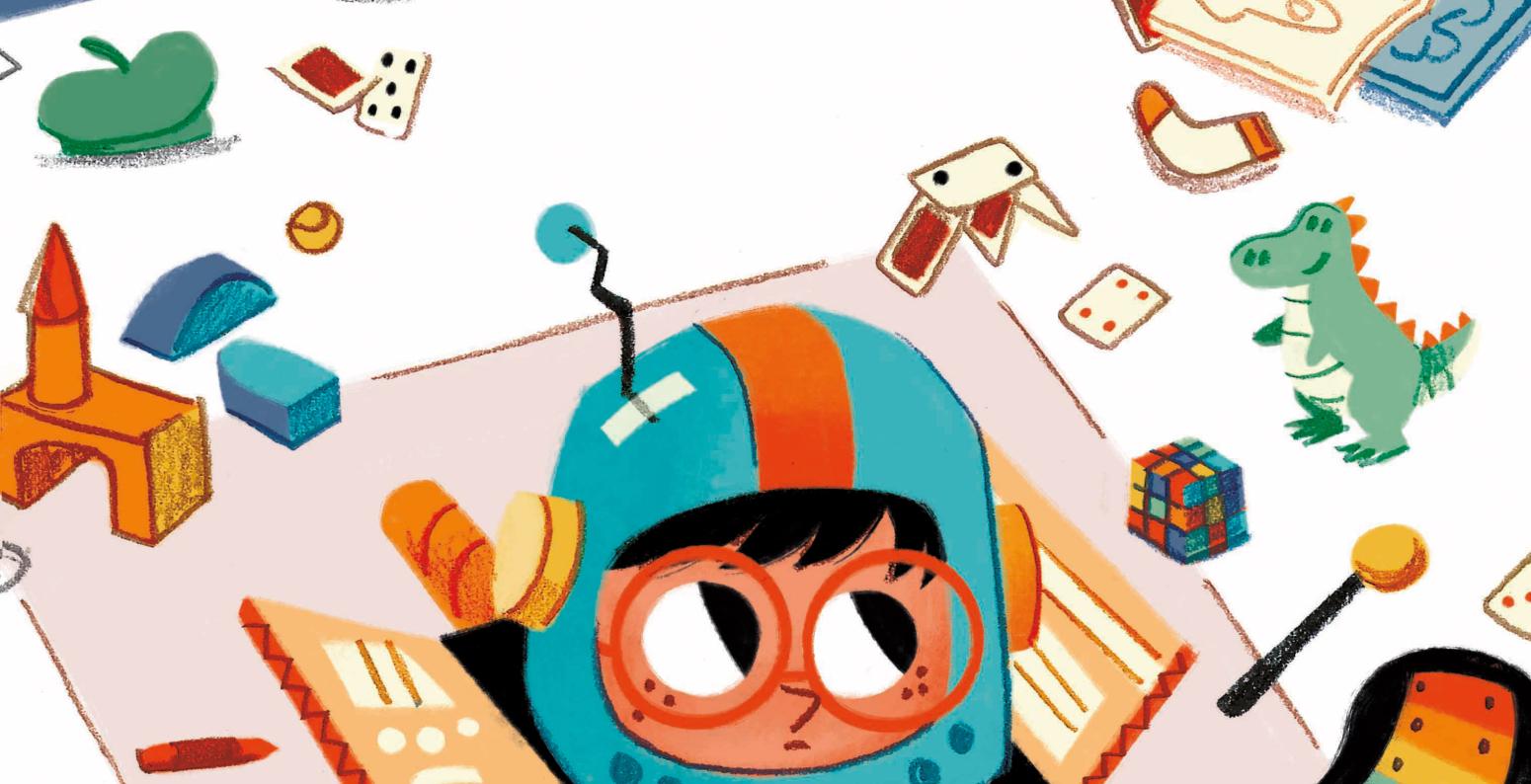 Illustration of a child playing in a cardboard box