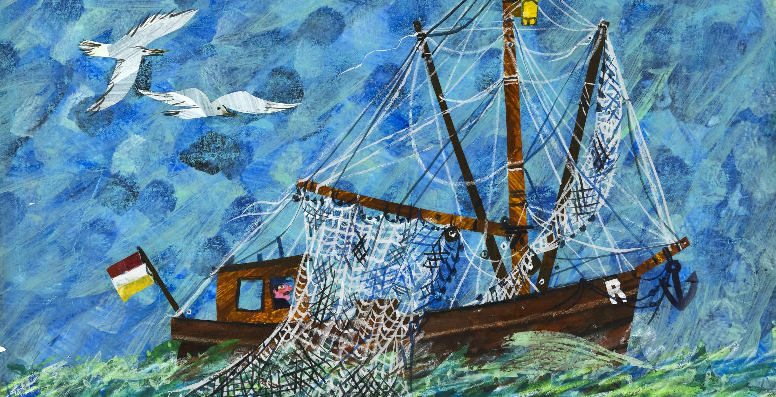 Illustration of boats on water. 