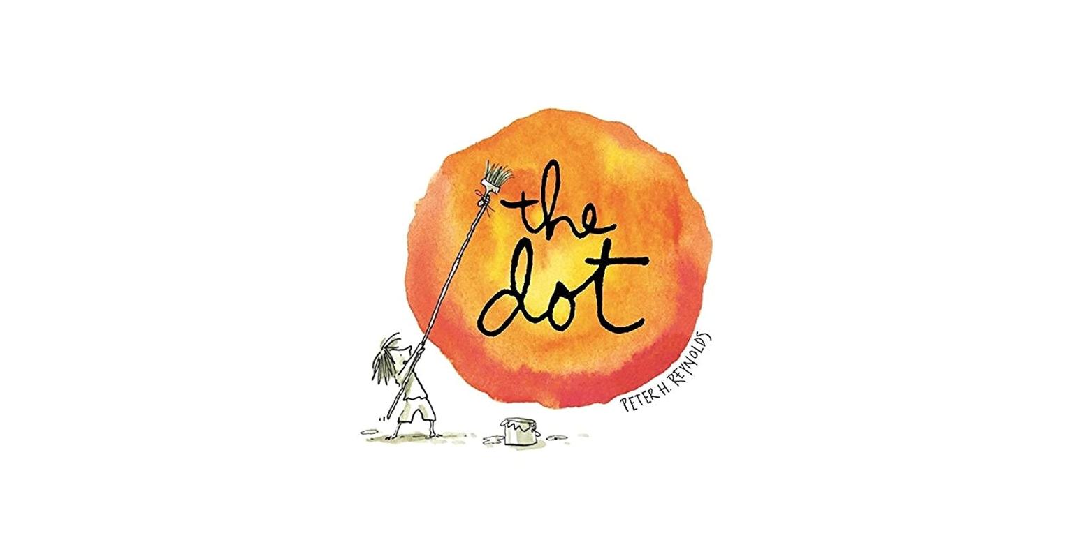 illustration of child painting huge orange dot