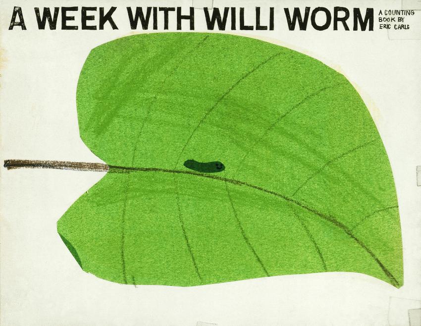 illustration of a green leaf with a small black worm and the title "A Week with Willi Worm"
