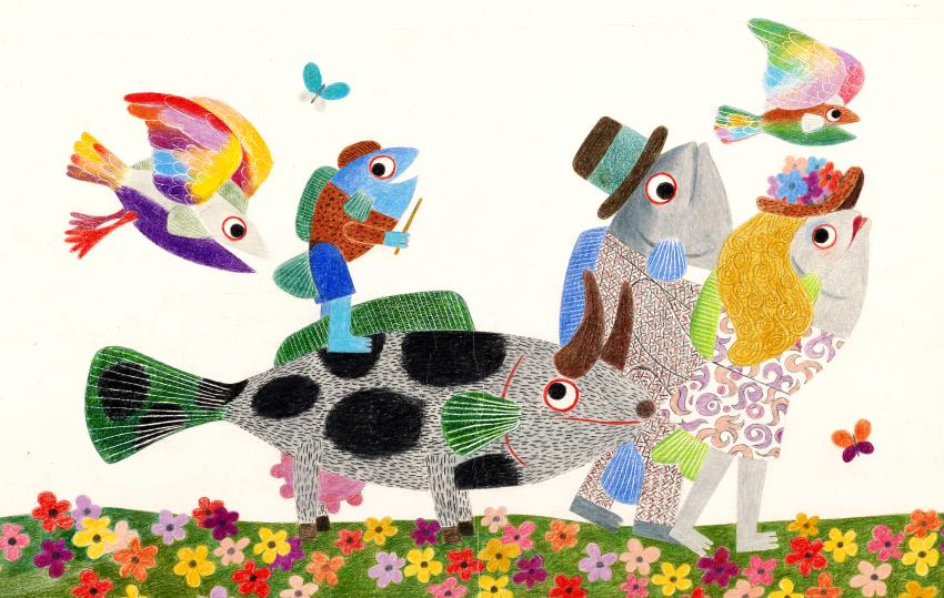 Illustration of fish family.