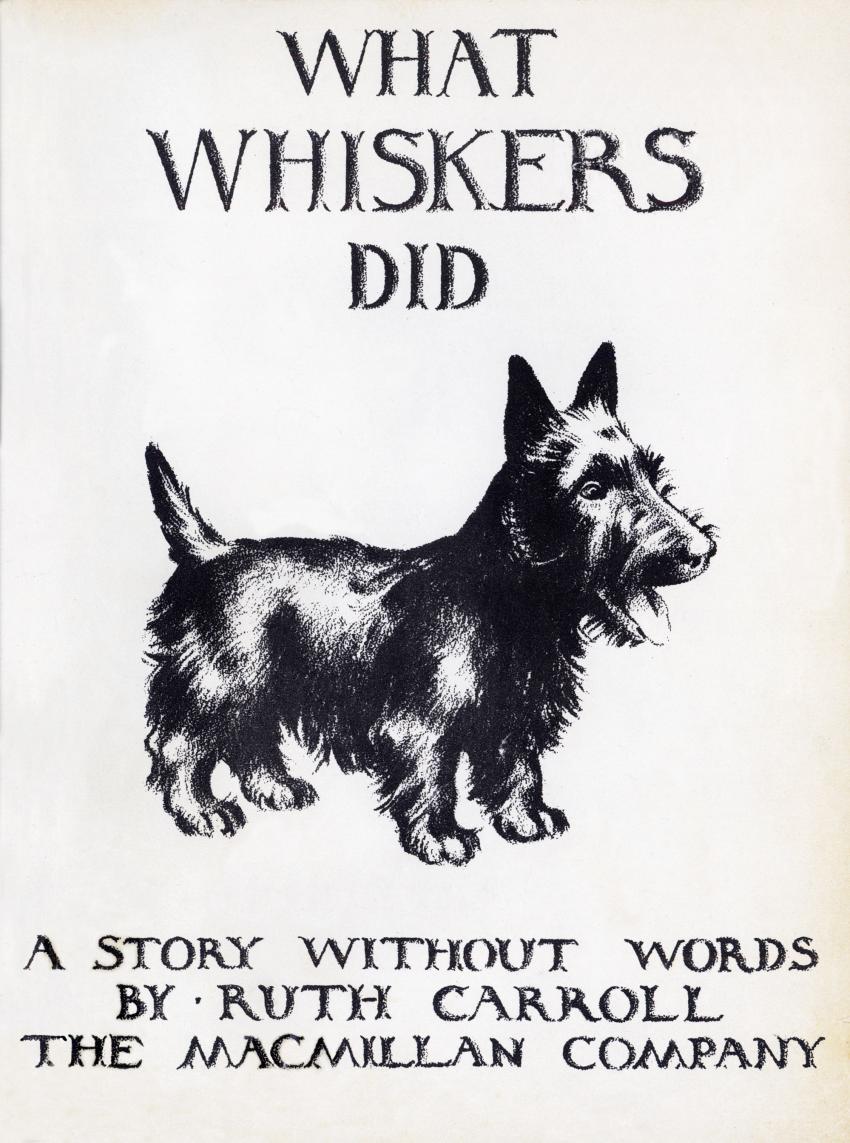 Illustration of dog with book title.