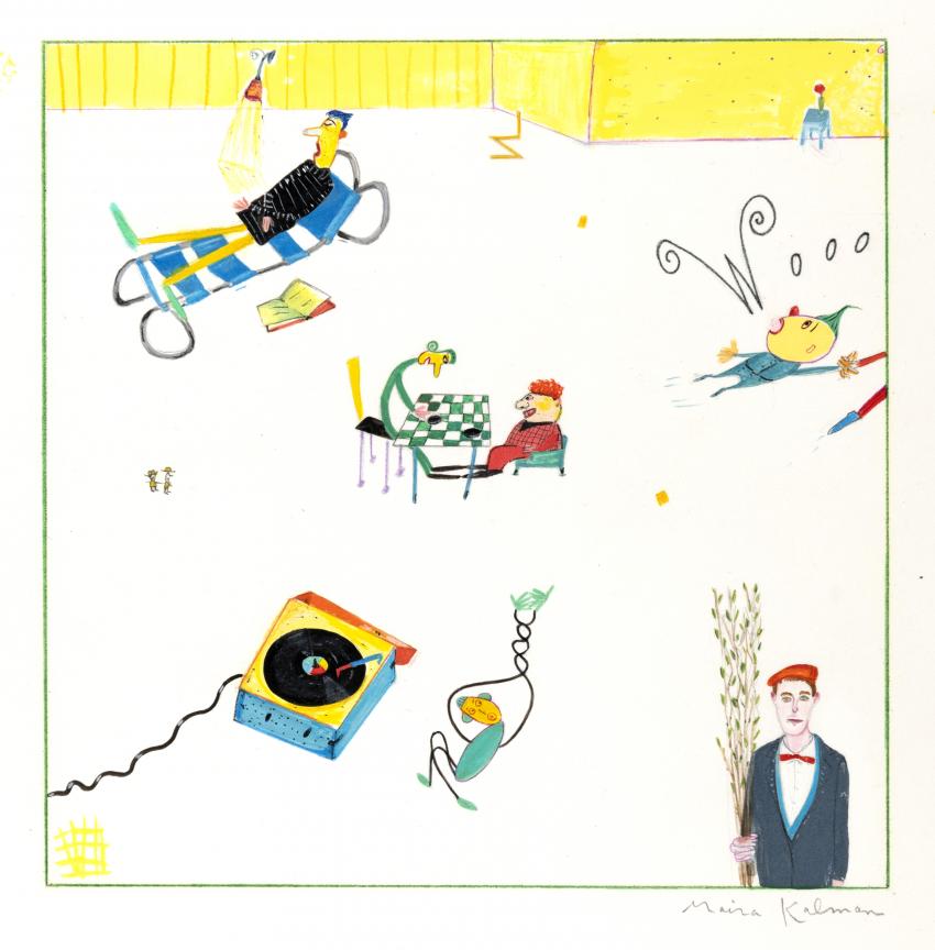 Illustration of children listening to phonographic record.