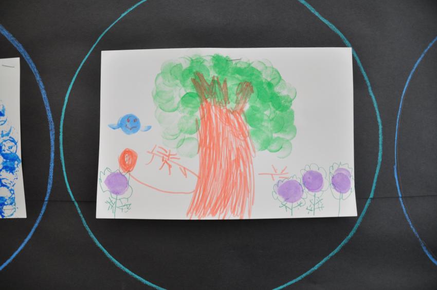 A stamp drawing of a tree.