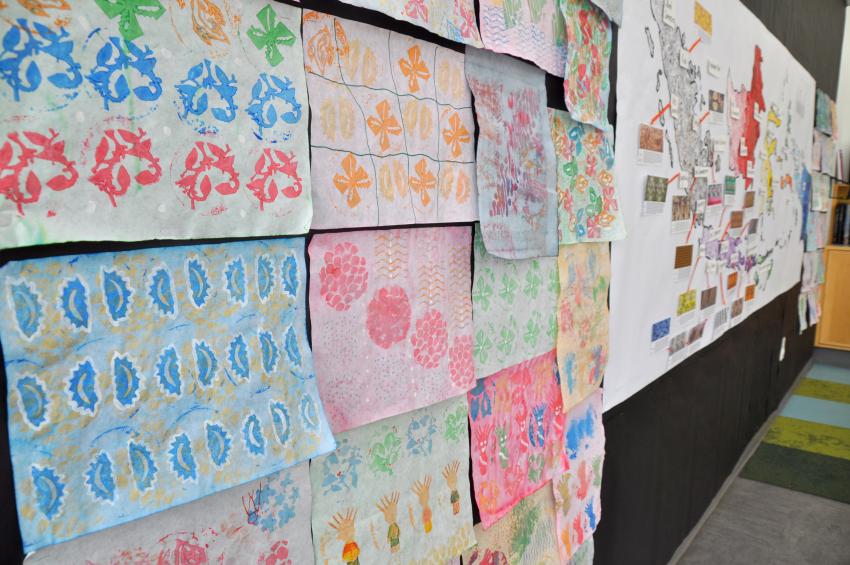 A close-up look on various patterns of batik papers created by guests in the Art Studio. 