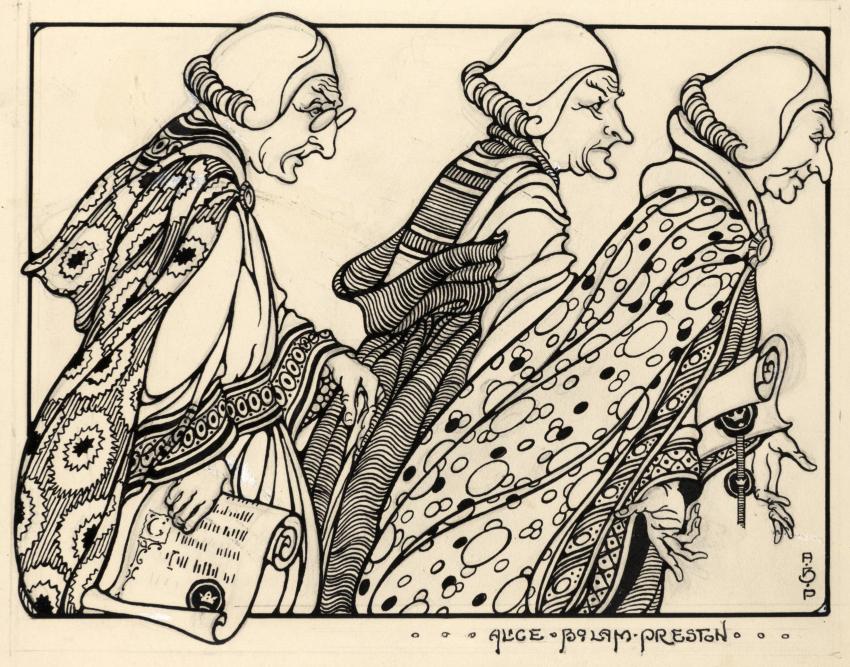 Illustration of three men in robes walking.