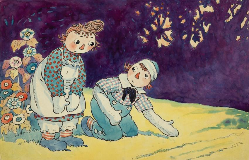 Illustration of two rag dolls.