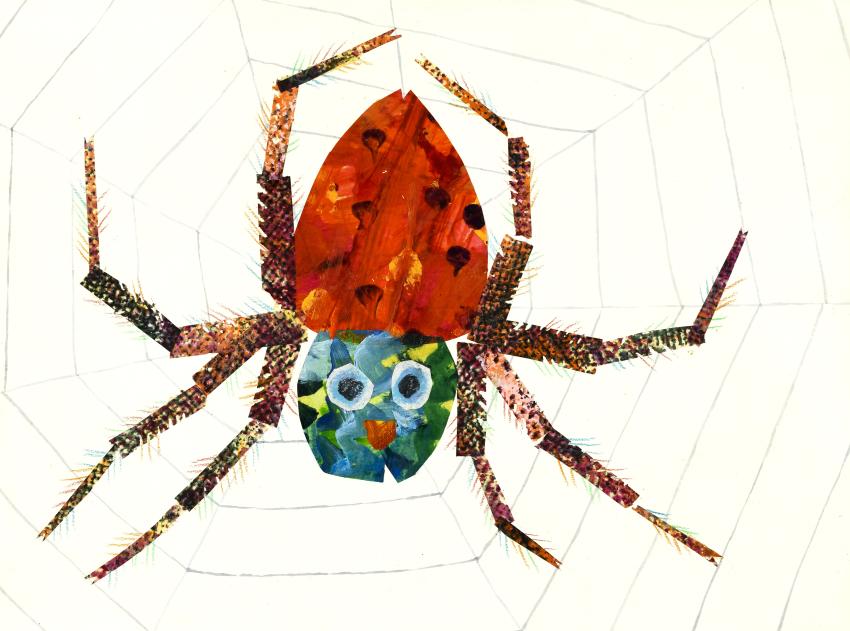 Illustration of spider in web.