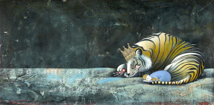 Illustration of tiger with crown.