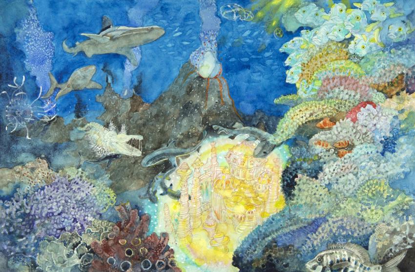 Illustration of underwater reef scene