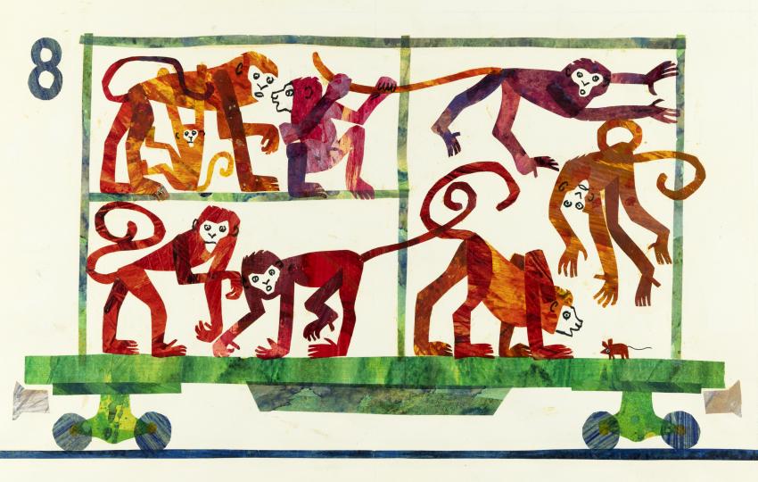 Illustration of monkeys on a train