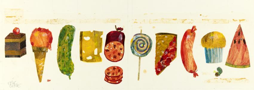 Illustration of party foods. 