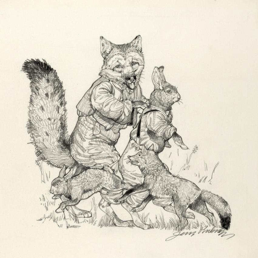 Illustration of fox and animals.