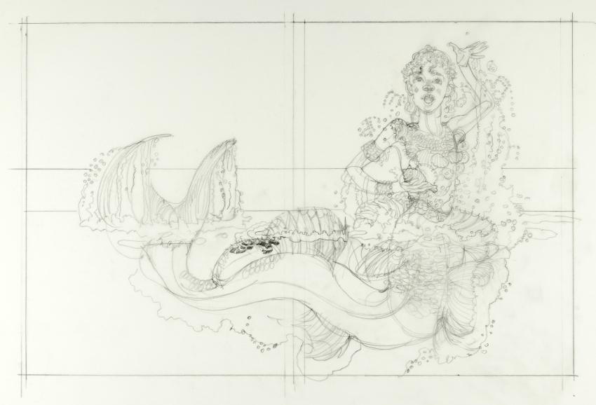 Sketch of mermaid in water.