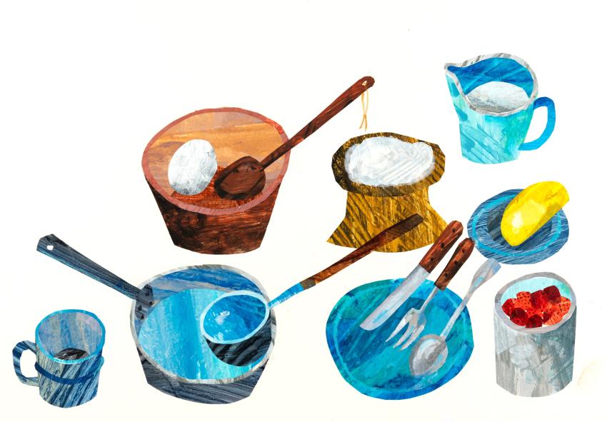 Collage illustration of dishes. 