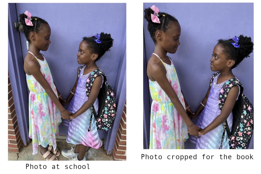 photographs of girl on purle wall. 