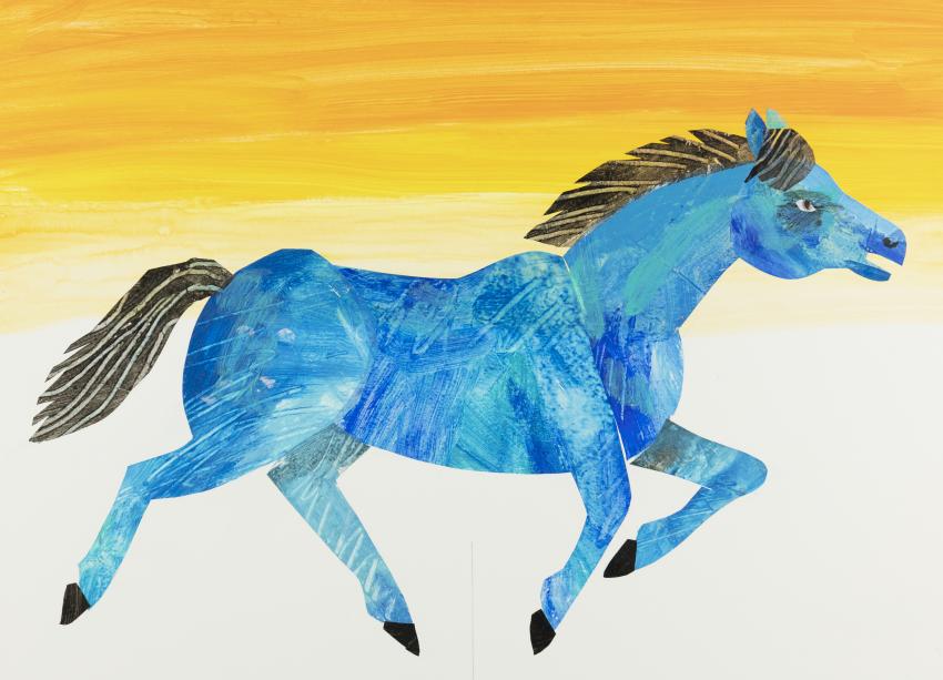 Illustration of blue horse. 