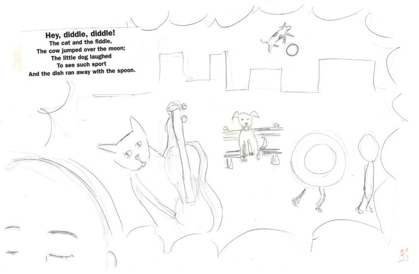 Pencil sketch of cat playing fiddle 