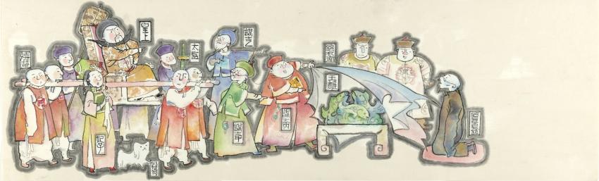 Illustration of crowd. 