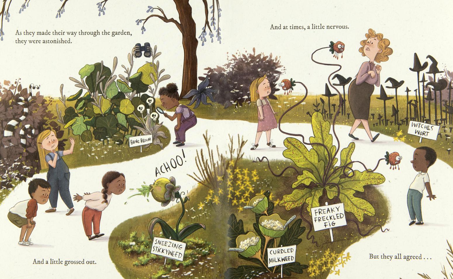 A girl tends to the strange, spooky plants in her garden. The plants have eyes, mouths and tentacles, and the girl feeds, waters, and talks to them.