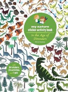 Sticker book cover shows many types and sizes of colorful dinosaur stickers.