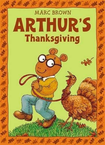An aardvark boy wearing jeans, brown boots, a yellow sweater and glasses walks in front of a turkey he's holding on a leash.