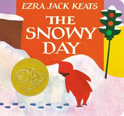 A boy in a red snowsuit looks back at his footprints in the snow behind him.