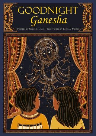Two children look out a window at a night sky whose stars form the shape of Ganesha.