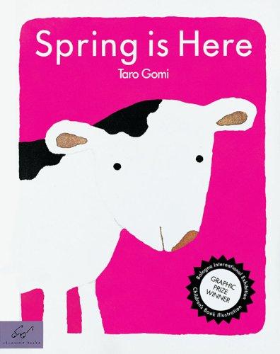 A black and white cow stands smiling against a pink background.